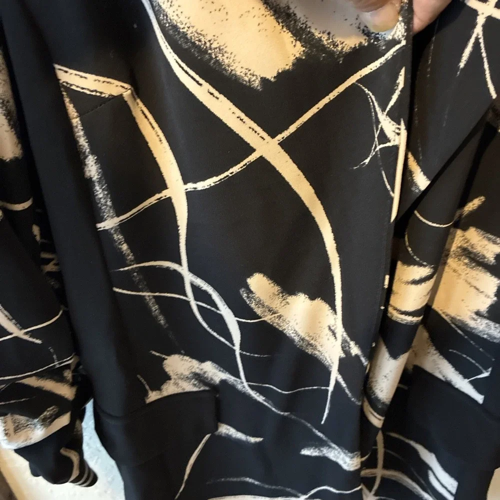 vtg joseph ribkoff cover up size 8 black with tan abstract Elastic Sleeves